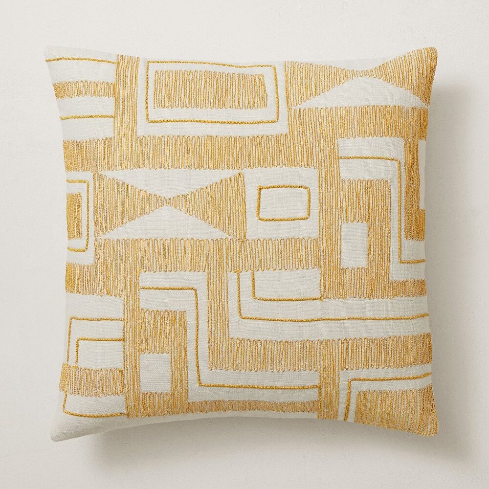 NWT Set of West Elm Embroidered Blank Shapes Pillow Cover (Dark Horseradish)